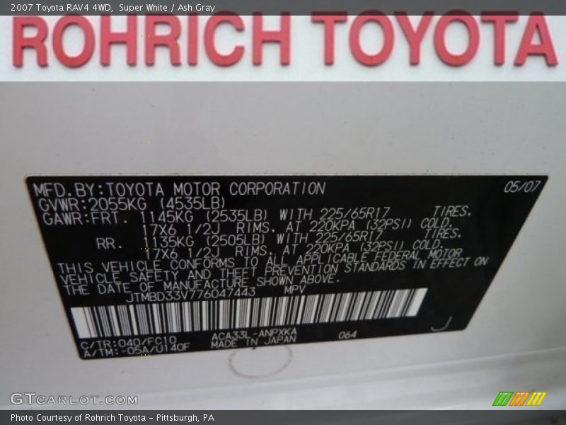 Super White / Ash Gray 2007 Toyota RAV4 4WD