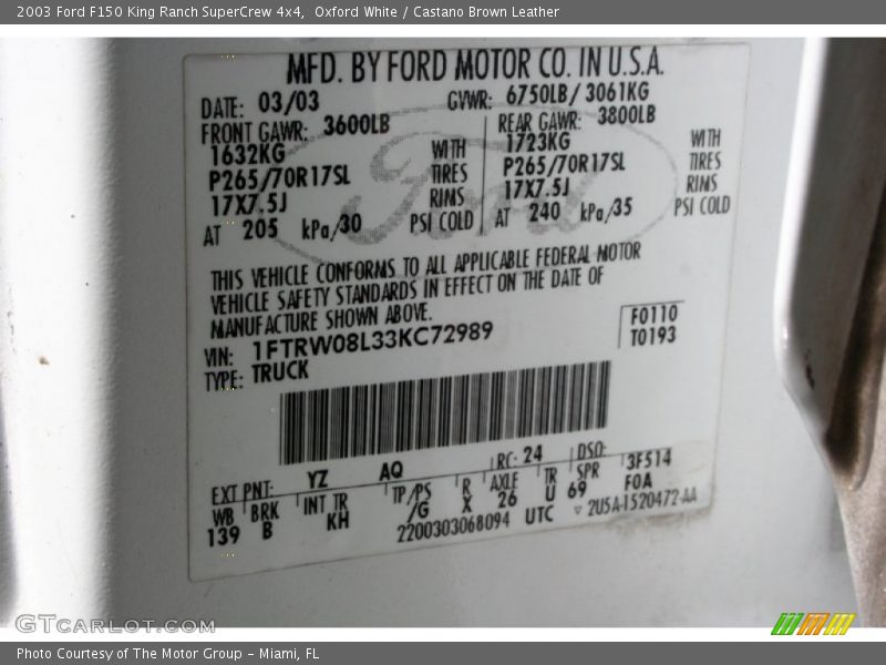 Oxford White / Castano Brown Leather 2003 Ford F150 King Ranch SuperCrew 4x4
