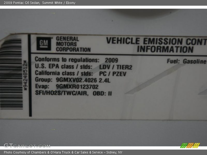 Summit White / Ebony 2009 Pontiac G6 Sedan