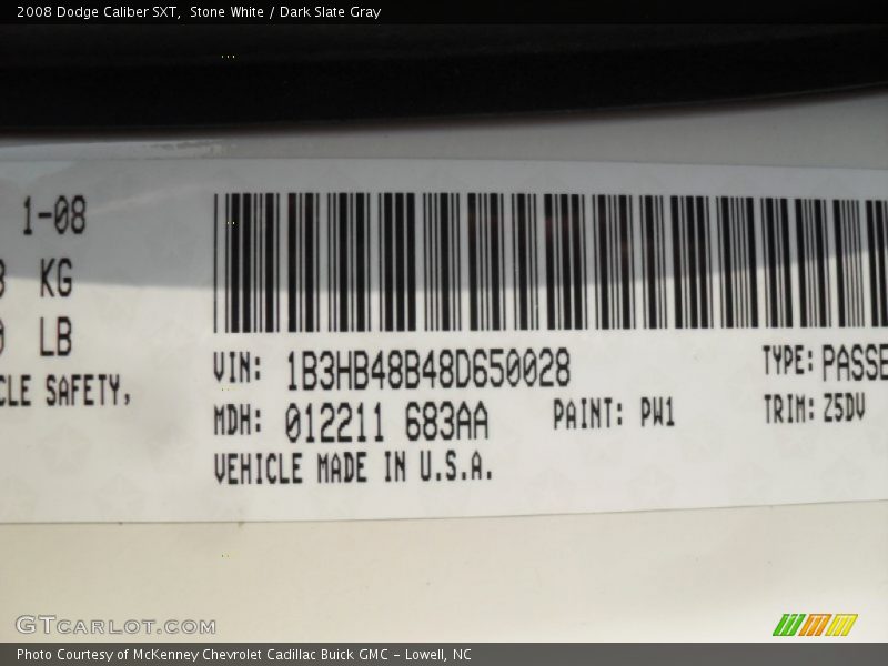 Stone White / Dark Slate Gray 2008 Dodge Caliber SXT