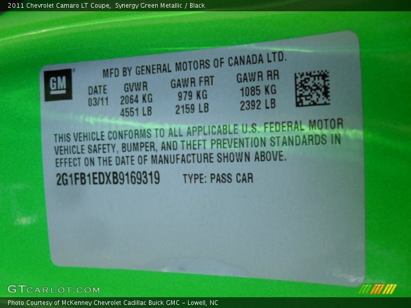 Synergy Green Metallic / Black 2011 Chevrolet Camaro LT Coupe