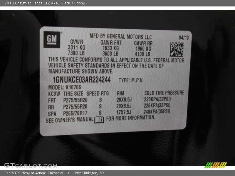 Black / Ebony 2010 Chevrolet Tahoe LTZ 4x4