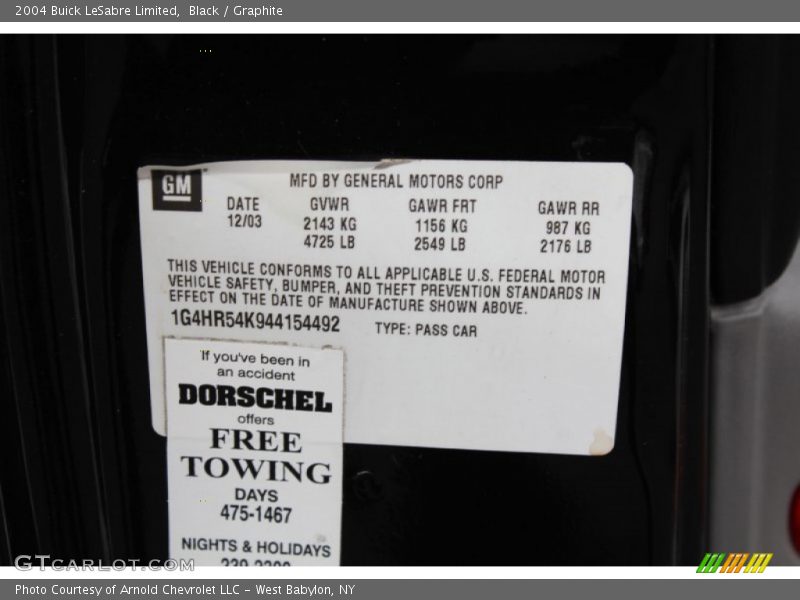 Black / Graphite 2004 Buick LeSabre Limited