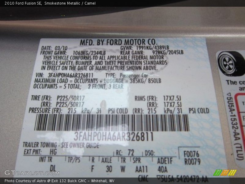 Smokestone Metallic / Camel 2010 Ford Fusion SE