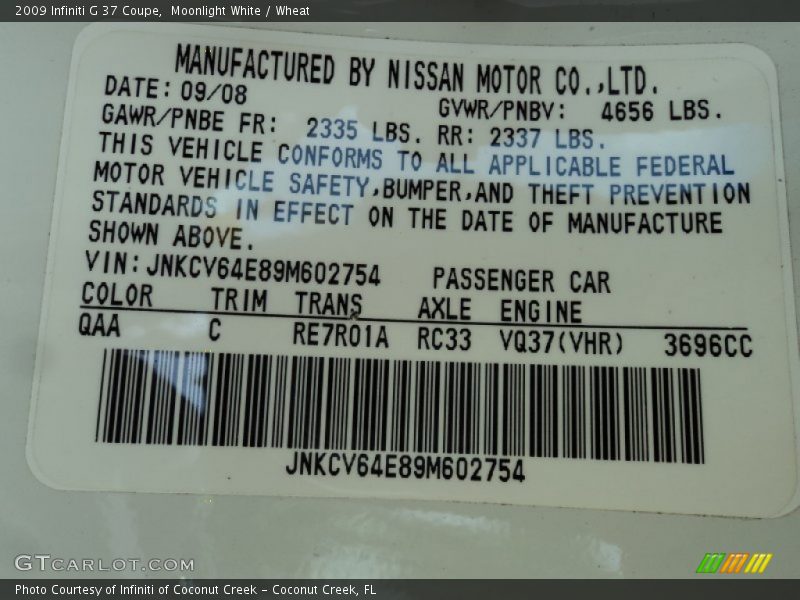 Moonlight White / Wheat 2009 Infiniti G 37 Coupe