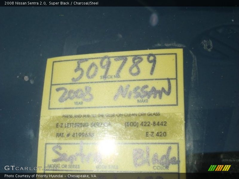Super Black / Charcoal/Steel 2008 Nissan Sentra 2.0