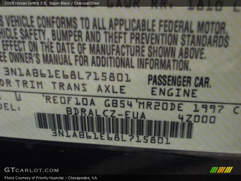 Super Black / Charcoal/Steel 2008 Nissan Sentra 2.0