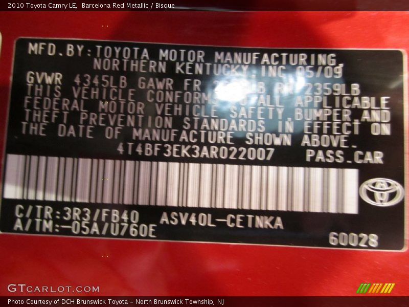 Barcelona Red Metallic / Bisque 2010 Toyota Camry LE