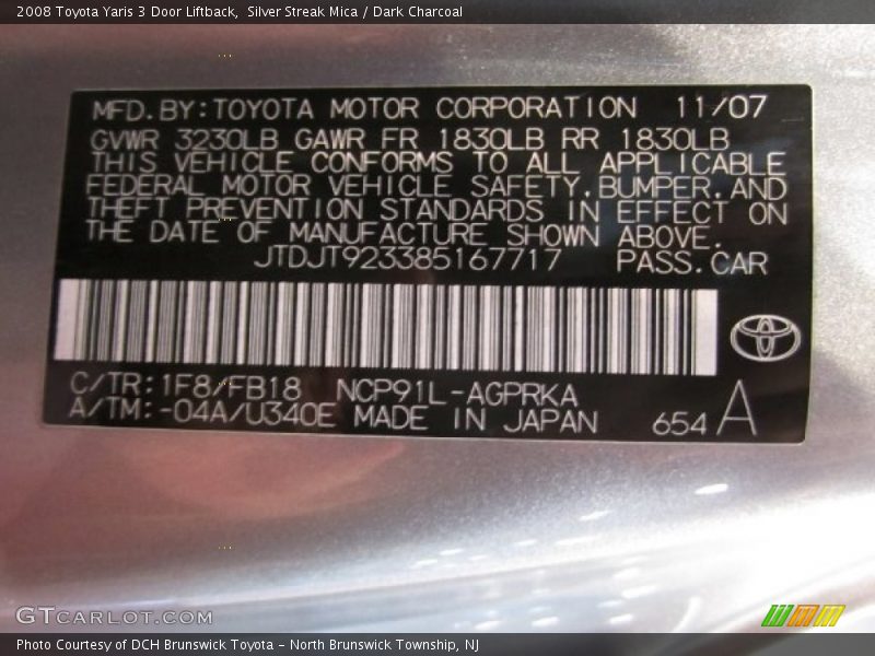 Silver Streak Mica / Dark Charcoal 2008 Toyota Yaris 3 Door Liftback