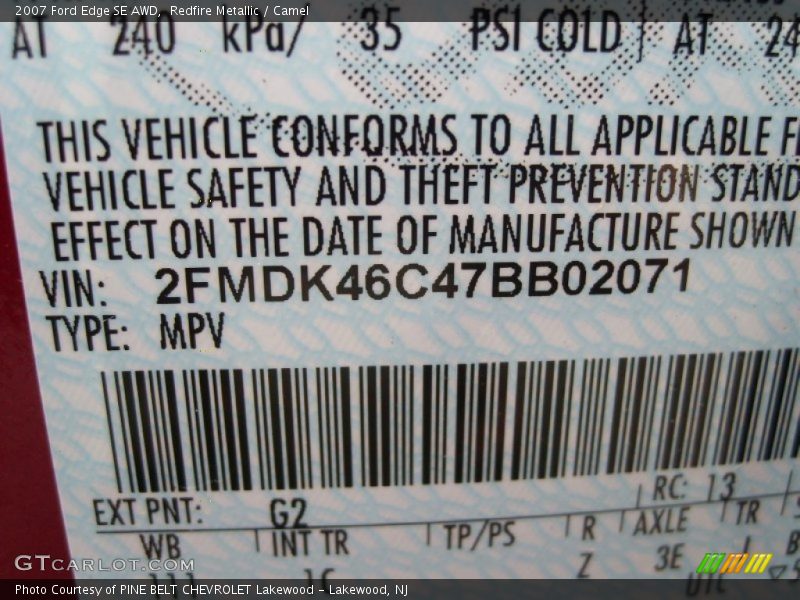 Redfire Metallic / Camel 2007 Ford Edge SE AWD