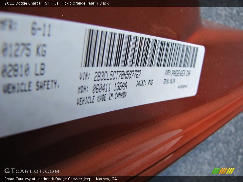 Toxic Orange Pearl / Black 2011 Dodge Charger R/T Plus