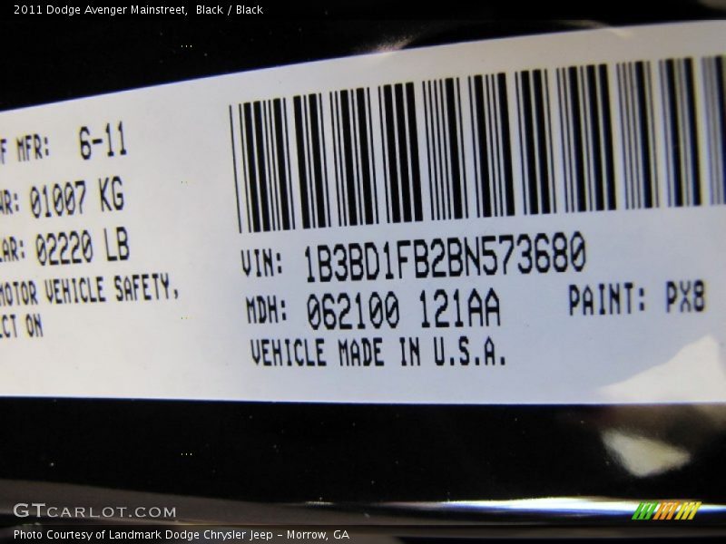 Black / Black 2011 Dodge Avenger Mainstreet