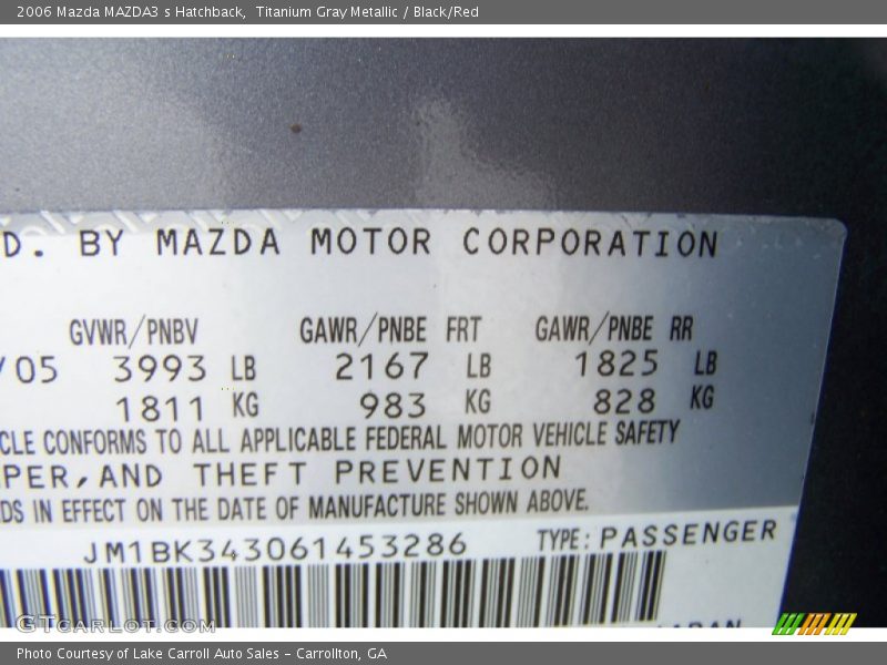 Titanium Gray Metallic / Black/Red 2006 Mazda MAZDA3 s Hatchback