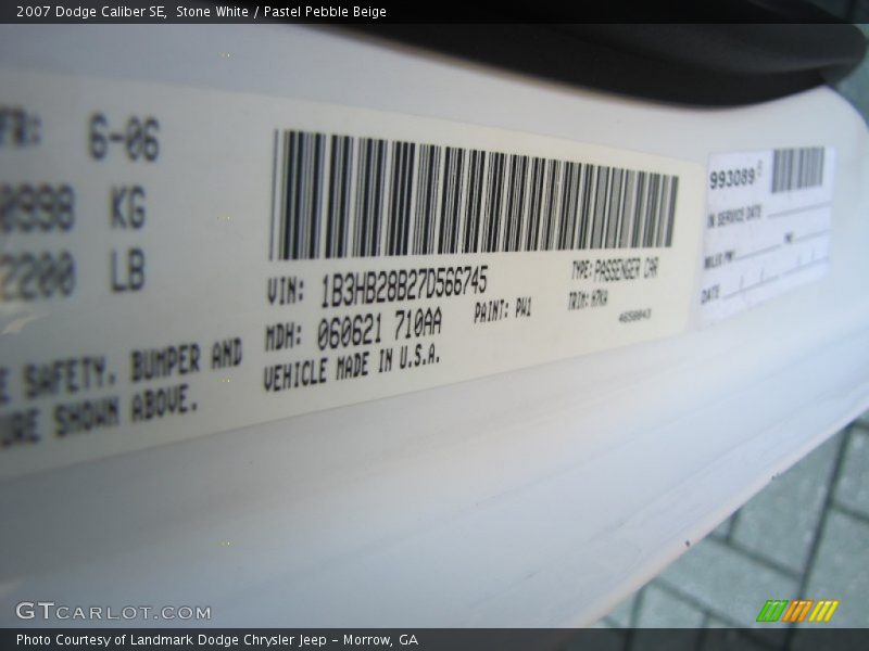 Stone White / Pastel Pebble Beige 2007 Dodge Caliber SE
