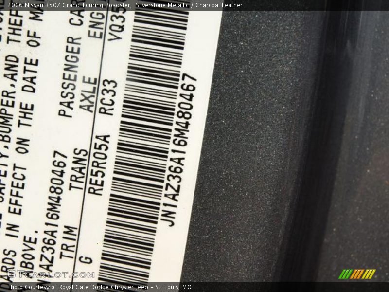 Silverstone Metallic / Charcoal Leather 2006 Nissan 350Z Grand Touring Roadster