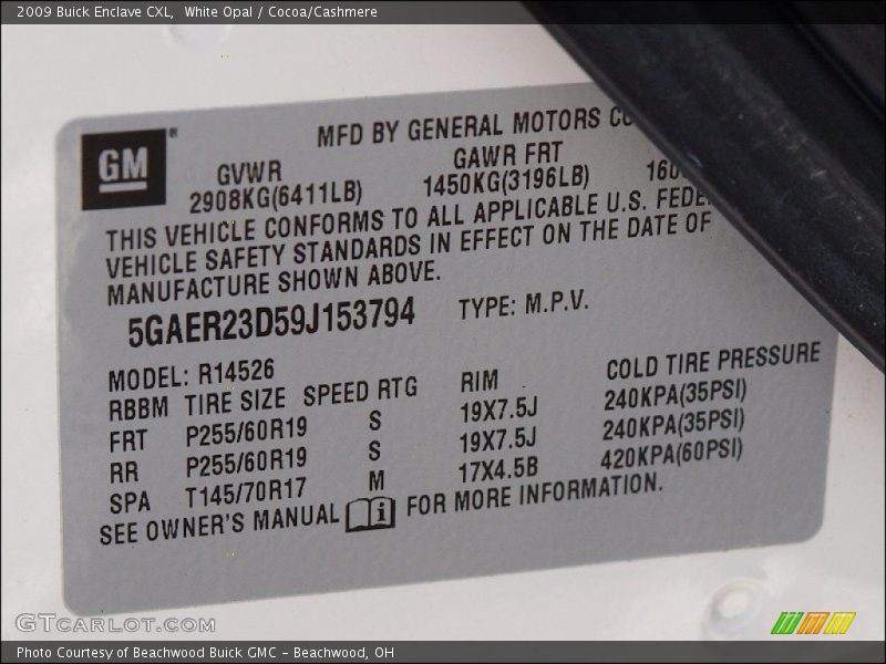 White Opal / Cocoa/Cashmere 2009 Buick Enclave CXL