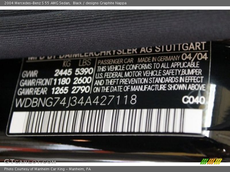 Black / designo Graphite Nappa 2004 Mercedes-Benz S 55 AMG Sedan