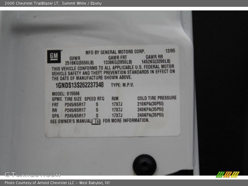 Summit White / Ebony 2006 Chevrolet TrailBlazer LT