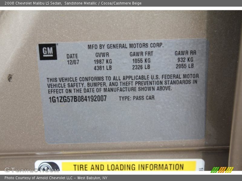 Sandstone Metallic / Cocoa/Cashmere Beige 2008 Chevrolet Malibu LS Sedan