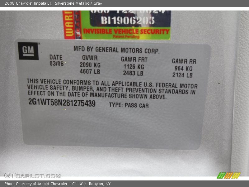 Silverstone Metallic / Gray 2008 Chevrolet Impala LT