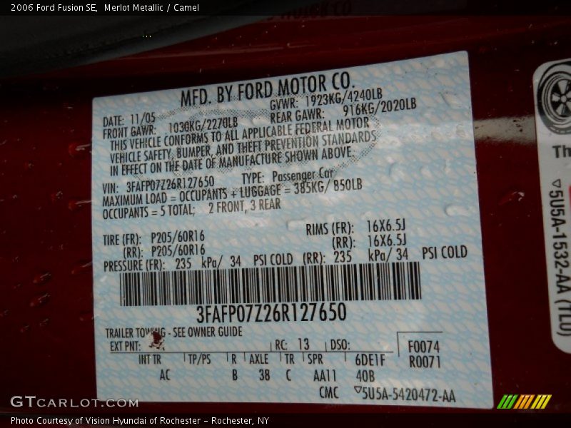 Merlot Metallic / Camel 2006 Ford Fusion SE