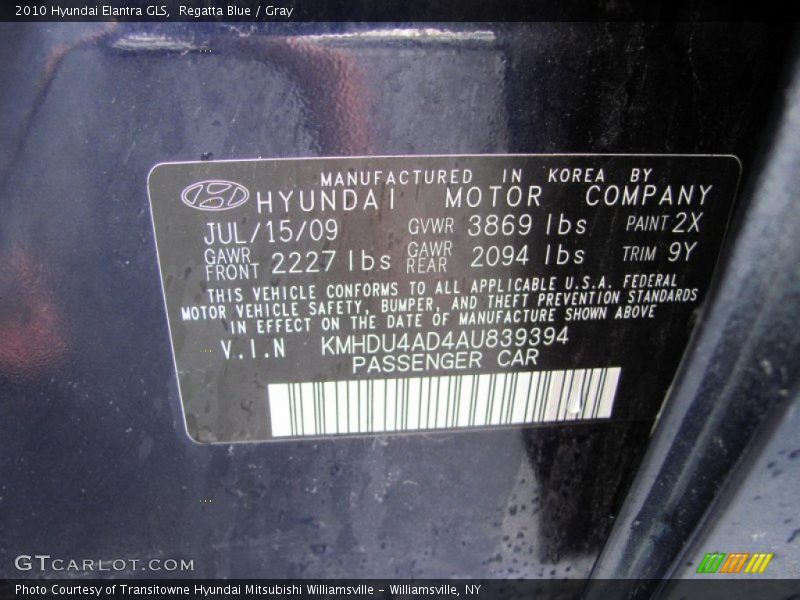 Regatta Blue / Gray 2010 Hyundai Elantra GLS