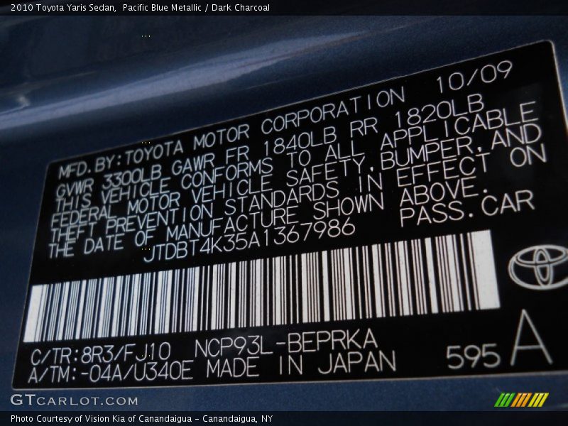 Pacific Blue Metallic / Dark Charcoal 2010 Toyota Yaris Sedan