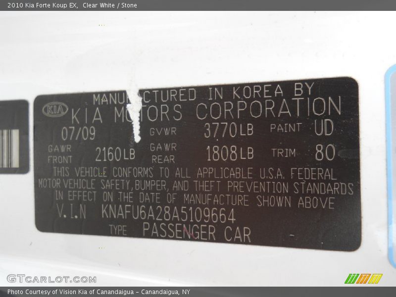 Clear White / Stone 2010 Kia Forte Koup EX