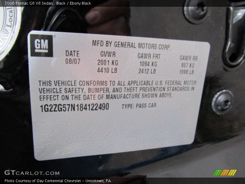 Black / Ebony Black 2008 Pontiac G6 V6 Sedan