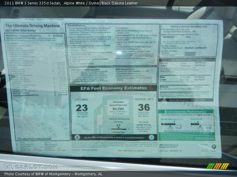 Alpine White / Oyster/Black Dakota Leather 2011 BMW 3 Series 335d Sedan