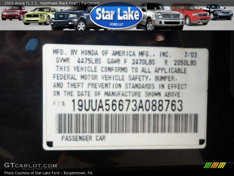 Nighthawk Black Pearl / Parchment 2003 Acura TL 3.2