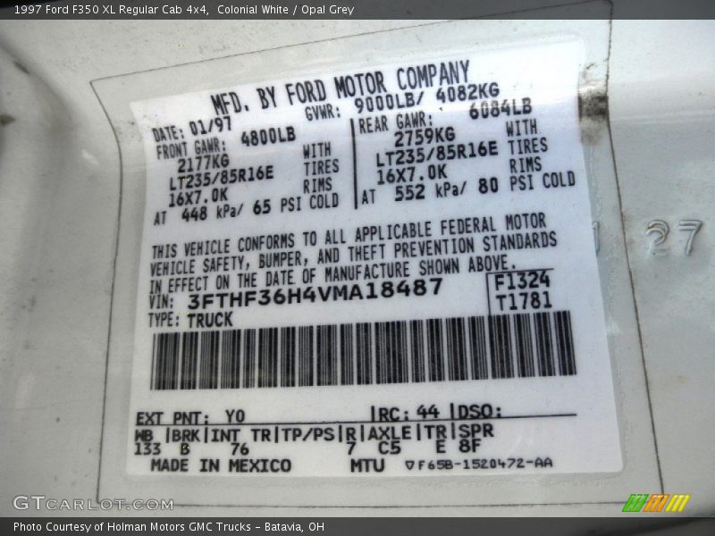 1997 F350 XL Regular Cab 4x4 Colonial White Color Code Y0