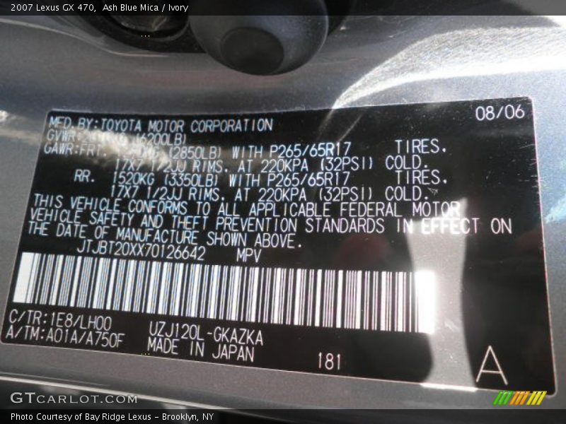 Ash Blue Mica / Ivory 2007 Lexus GX 470