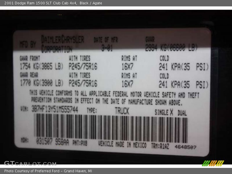 Black / Agate 2001 Dodge Ram 1500 SLT Club Cab 4x4
