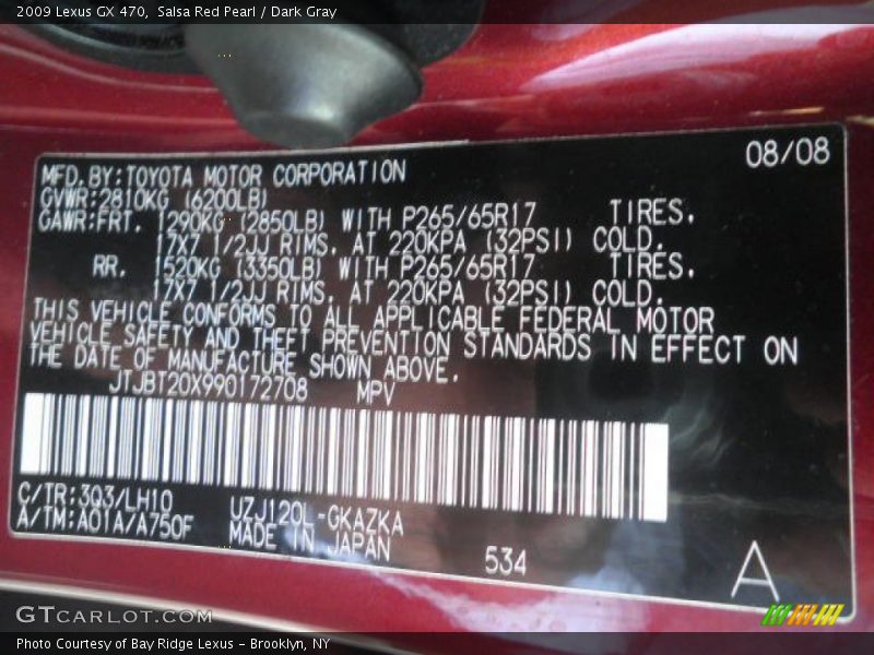 Salsa Red Pearl / Dark Gray 2009 Lexus GX 470