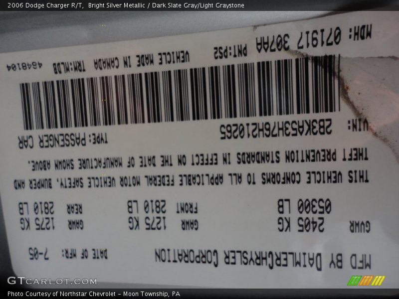 Bright Silver Metallic / Dark Slate Gray/Light Graystone 2006 Dodge Charger R/T