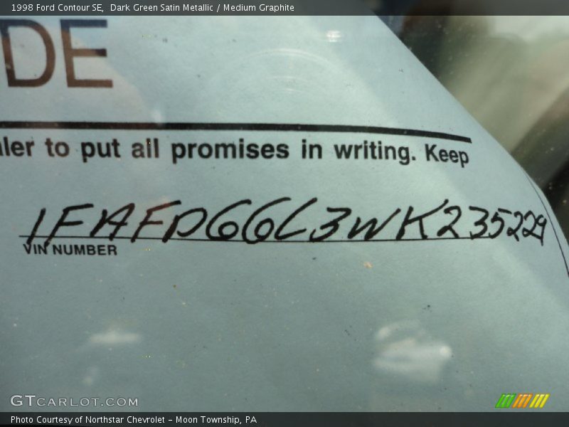Dark Green Satin Metallic / Medium Graphite 1998 Ford Contour SE