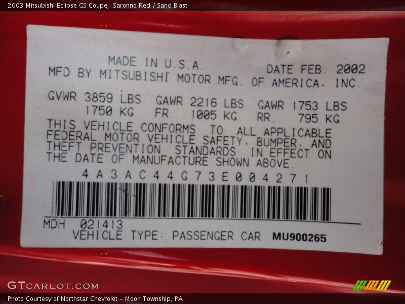 Saronno Red / Sand Blast 2003 Mitsubishi Eclipse GS Coupe