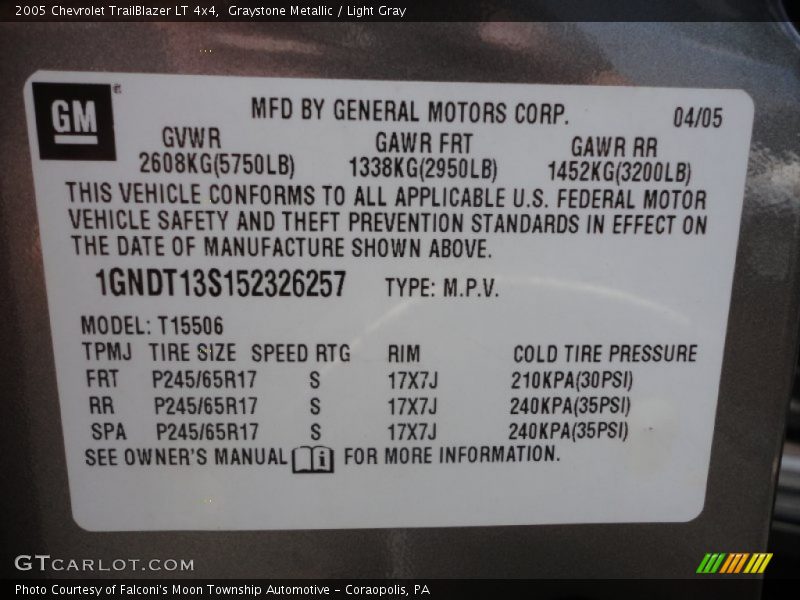 Graystone Metallic / Light Gray 2005 Chevrolet TrailBlazer LT 4x4