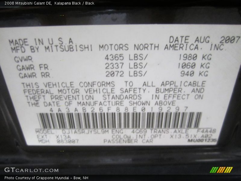 Kalapana Black / Black 2008 Mitsubishi Galant DE