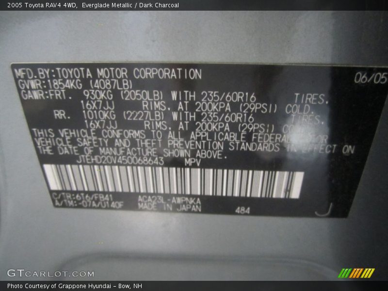 Everglade Metallic / Dark Charcoal 2005 Toyota RAV4 4WD