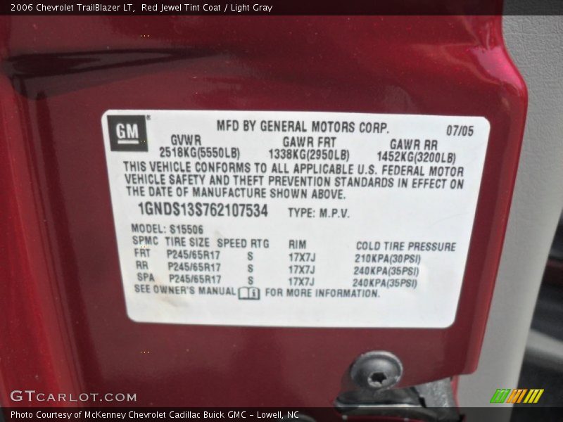 Red Jewel Tint Coat / Light Gray 2006 Chevrolet TrailBlazer LT