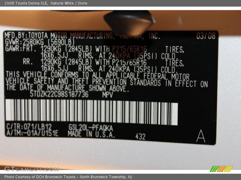 Natural White / Stone 2008 Toyota Sienna XLE
