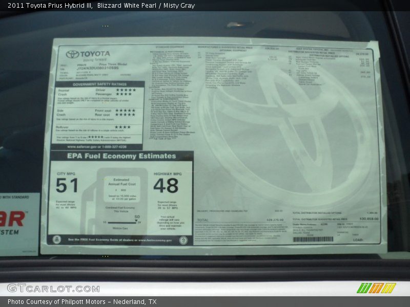 Blizzard White Pearl / Misty Gray 2011 Toyota Prius Hybrid III