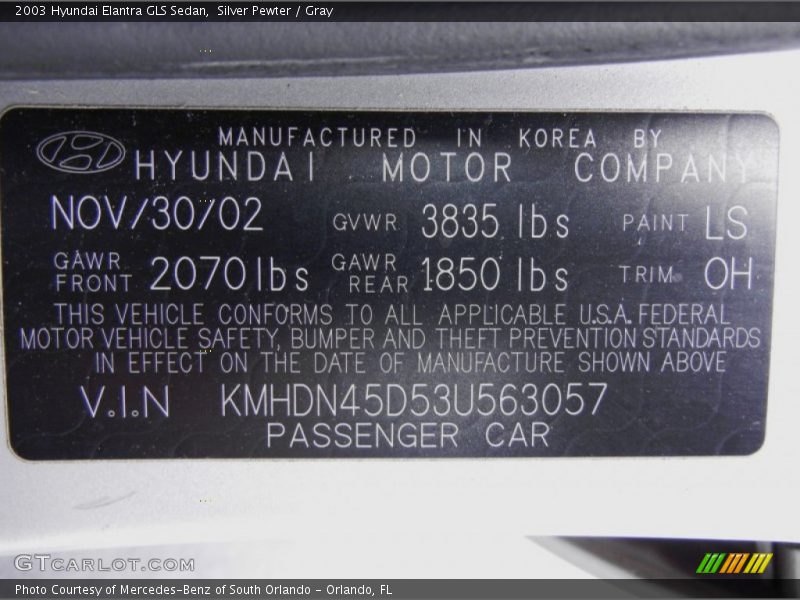 Silver Pewter / Gray 2003 Hyundai Elantra GLS Sedan