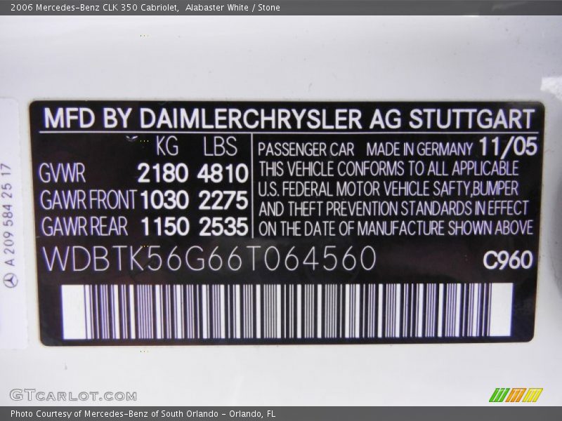 Alabaster White / Stone 2006 Mercedes-Benz CLK 350 Cabriolet