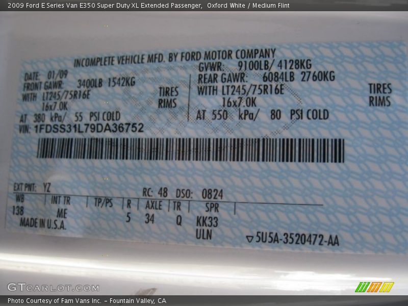 Oxford White / Medium Flint 2009 Ford E Series Van E350 Super Duty XL Extended Passenger