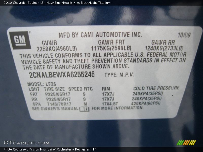 Navy Blue Metallic / Jet Black/Light Titanium 2010 Chevrolet Equinox LS