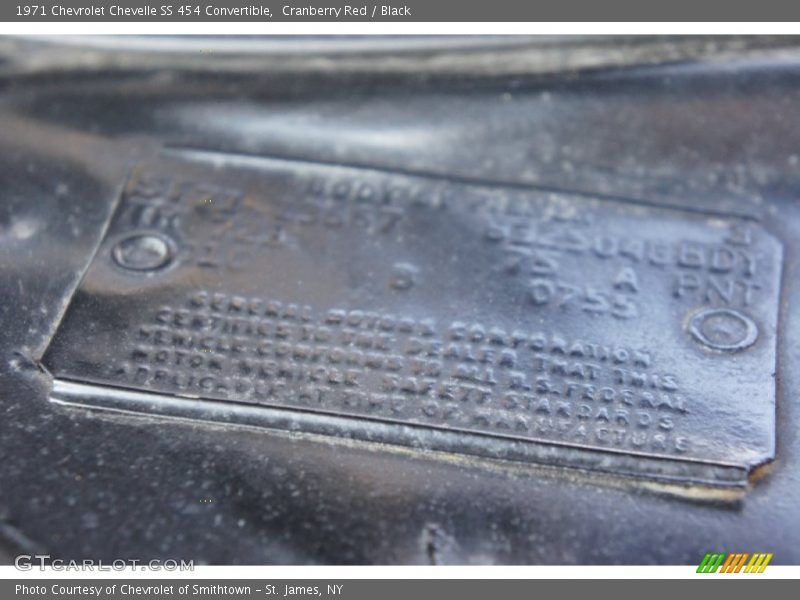 Info Tag of 1971 Chevelle SS 454 Convertible