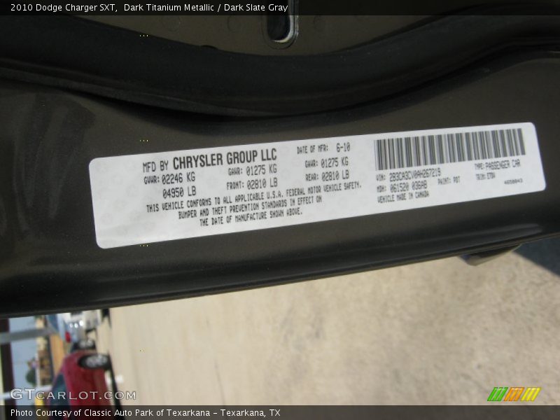 Dark Titanium Metallic / Dark Slate Gray 2010 Dodge Charger SXT
